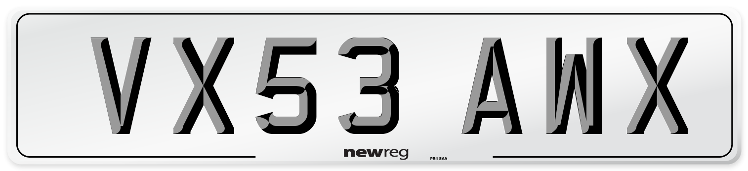 VX53 AWX Number Plate from New Reg